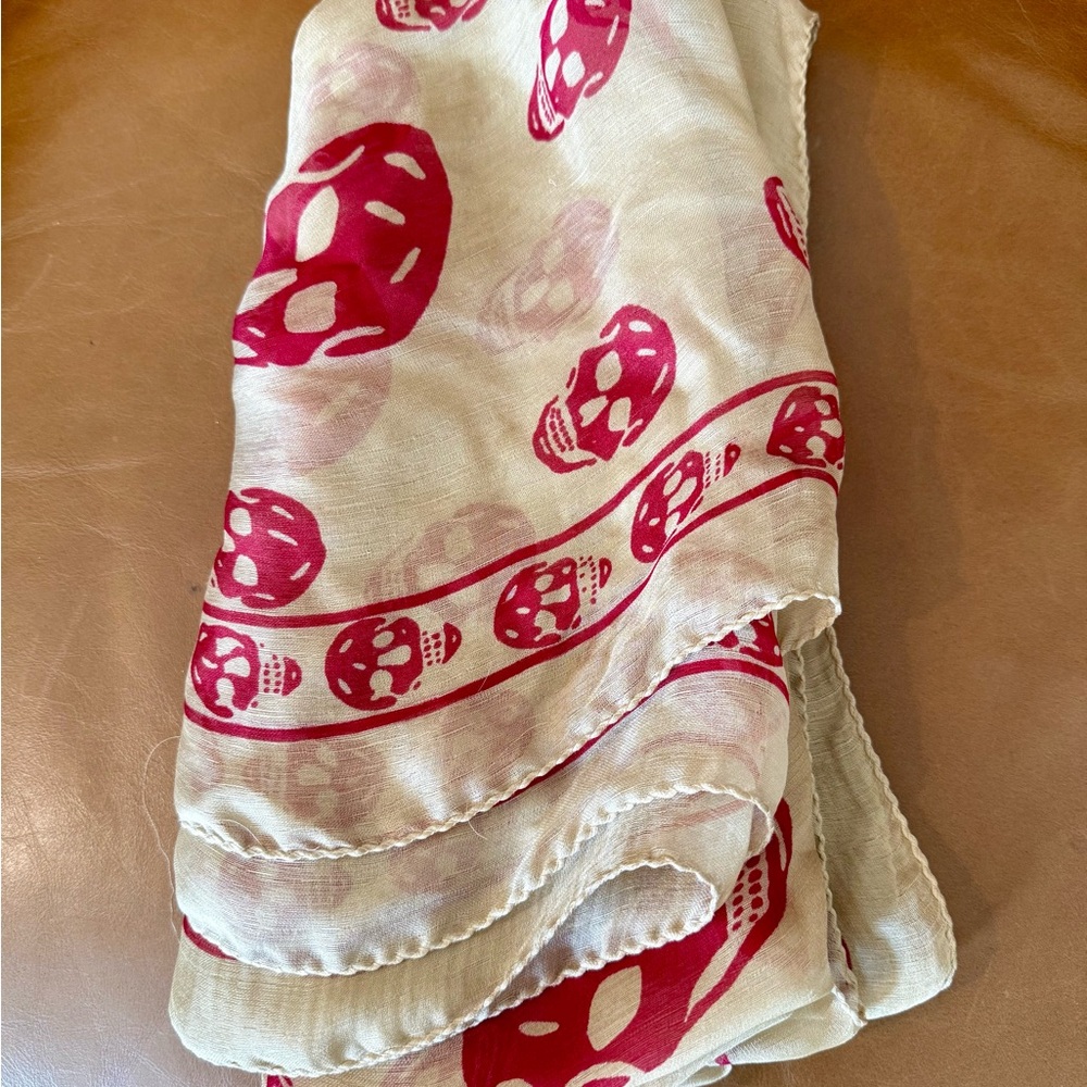 Alexander McQueen Red and Cream Skull Scarf